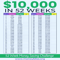 Your 52 Week Money Saving Challenge + Free Printable - Money Bliss | 52  week money saving challenge, Money saving plan, Money saving strategies